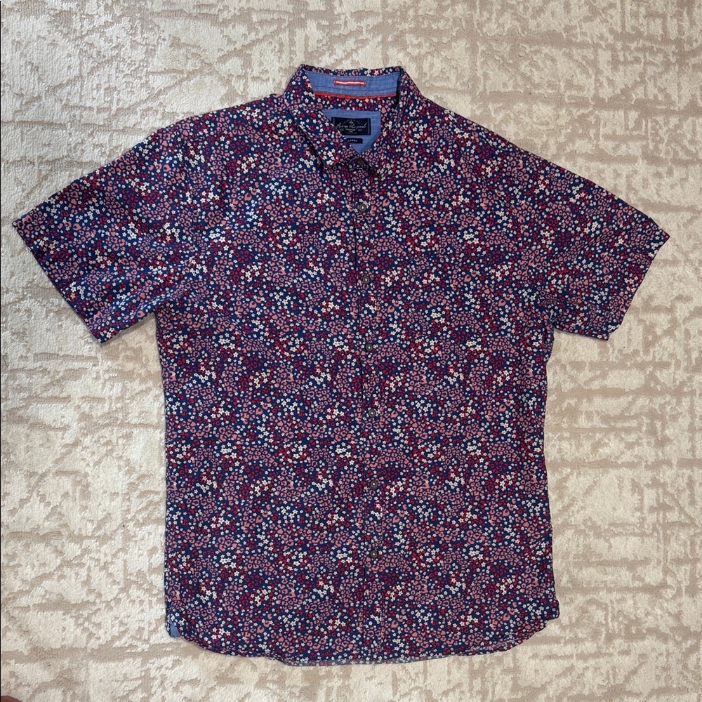 Across the panel Men's Floral Short Sleeve Shirt - Navy